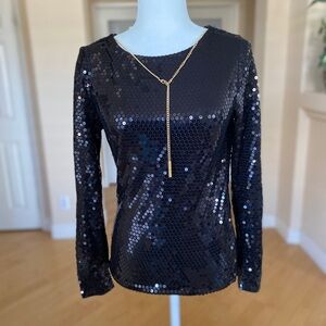 Michael Kors Black Stretchy Sequin Draped Blouse